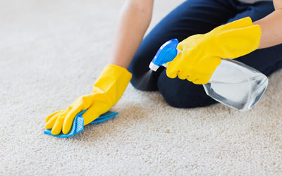 Picture of spraying stain remover on carpet